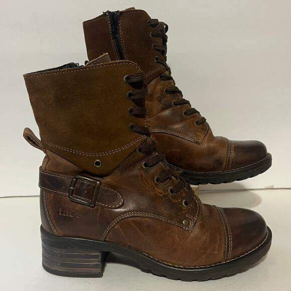 Taos Crave Combat Boots Booties Womens 6-6.5 US 37 EU Brown Leather Zip Sides
